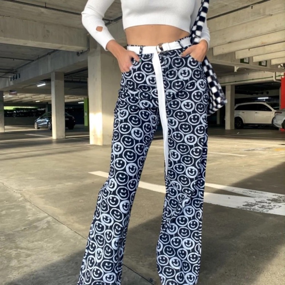 SHEKOU/ size large/ black and white jeans